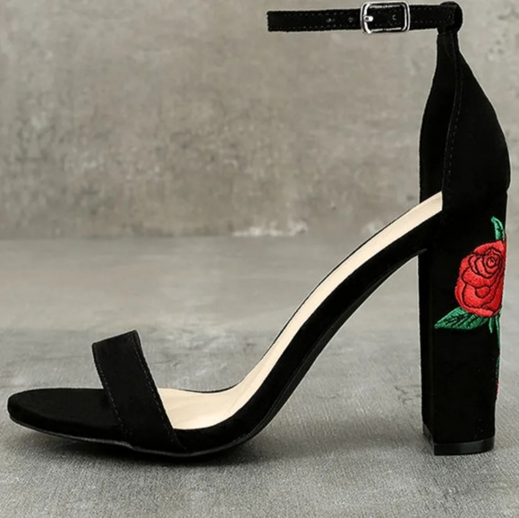 Lulus Black Suede Ankle Strap Heels Size 6.5 - Picture 2 of 4